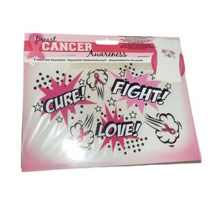 Breast Cancer Awareness Iron On Transfer - Cure, Fight, Love Black, White, Pink